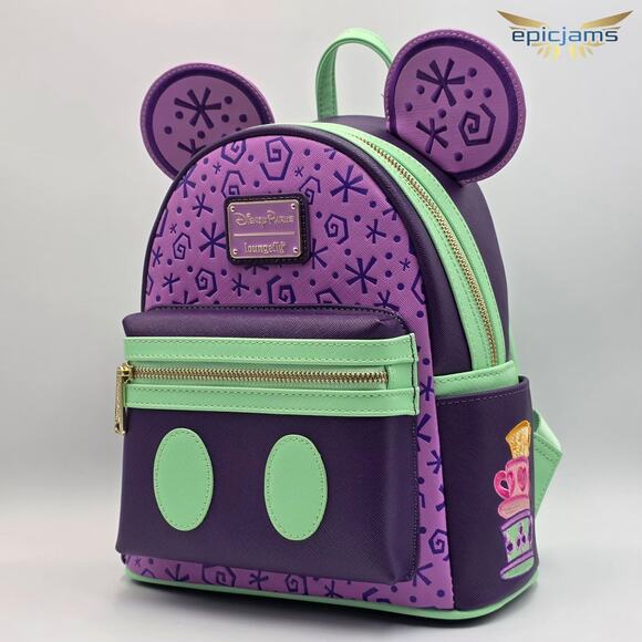 Loungefly Disney Parks Mickey Mouse Mad Tea Party Purple Mini Backpack Bag New - Picture 3 of 7